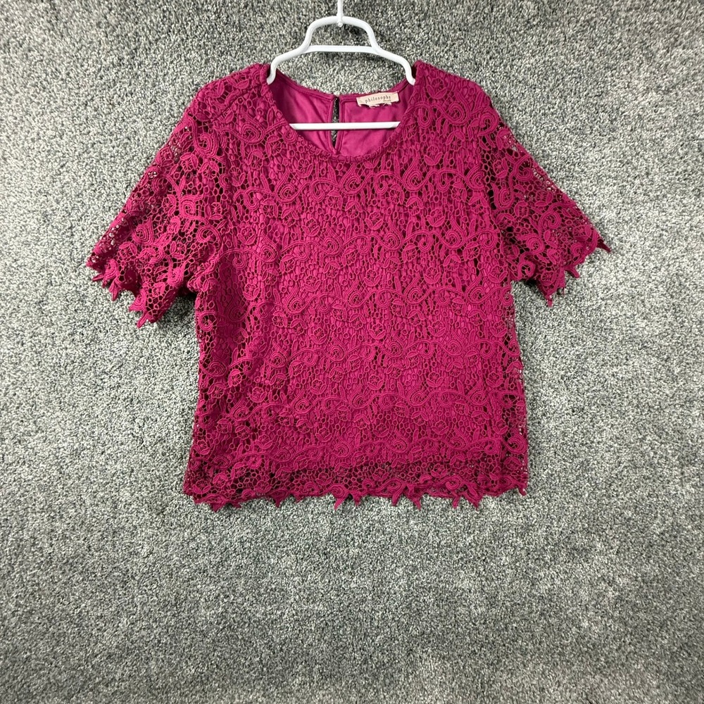 Philosophy Republic Clothing Magenta Pink Floral Lace Short Sleeve Blouse Lined